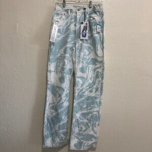 Tinseltown Women's Blue Marble Wide Leg Jeans Size 9 High Waist NWT